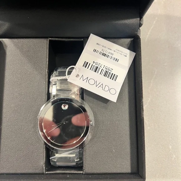 Movado Watch (brand new in box) NEW MOVADO Bold Mens Watch Black Cognac Leather Band 41mm  main image 3